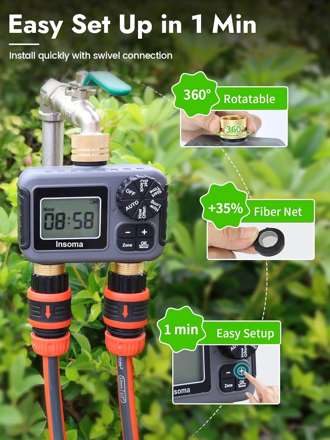 ระบบรดน้ำอัจฉริยะแบบสองช่องจ่า - Timer Dual Outlet บทวิจารณ์และราคา